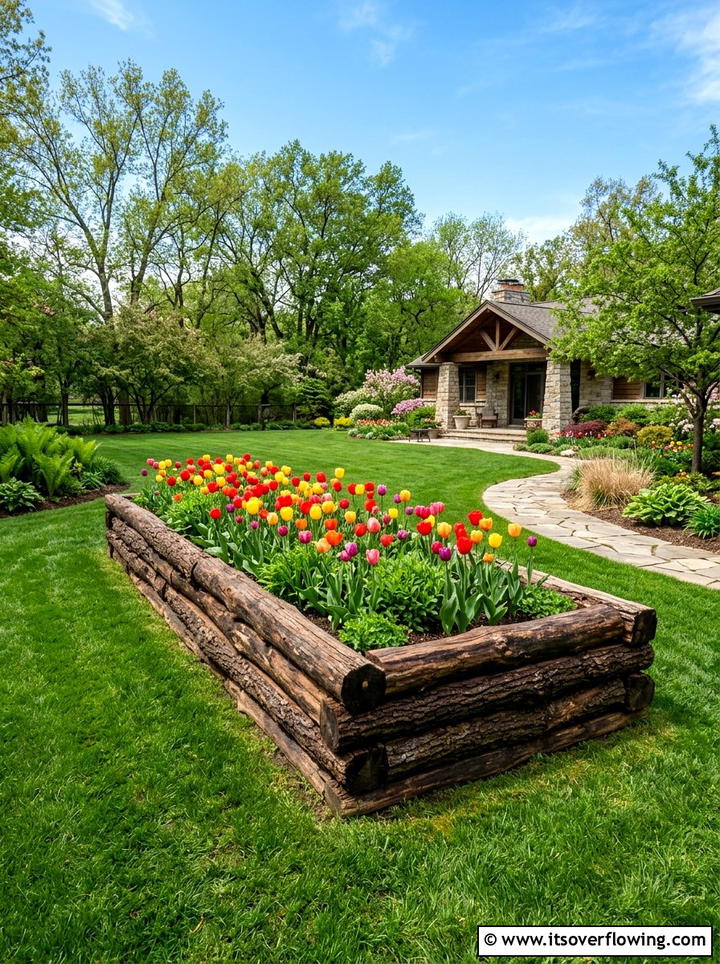 Log flower bed - 25 recycled garden ideas with logs