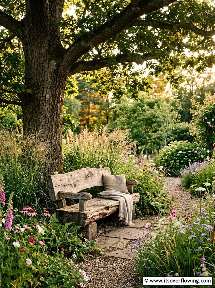 Log garden bench - 25 recycled garden ideas with logs