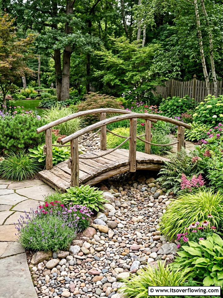 Log garden bridge - 25 recycled garden ideas with logs