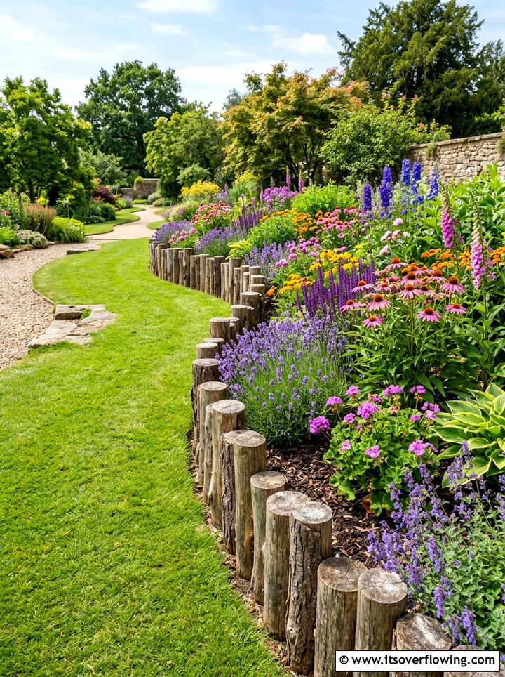 Log garden edging - 25 recycled garden ideas with logs