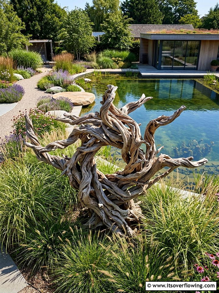 Log garden sculpture - 25 recycled garden ideas with logs