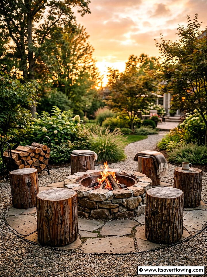 Log garden stool - 25 recycled garden ideas with logs