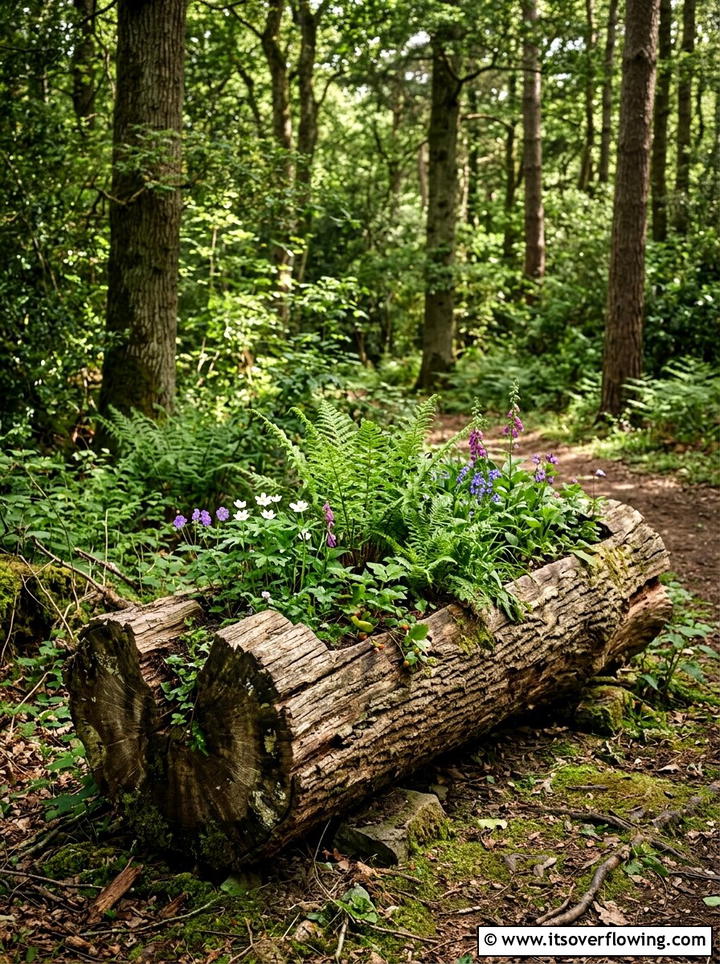 Log hollowed water trough - 25 recycled garden ideas with rainwater collection