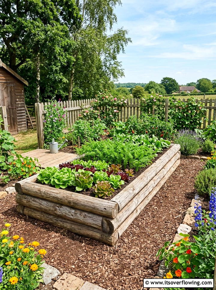 Log raised bed - 25 recycled garden ideas with logs