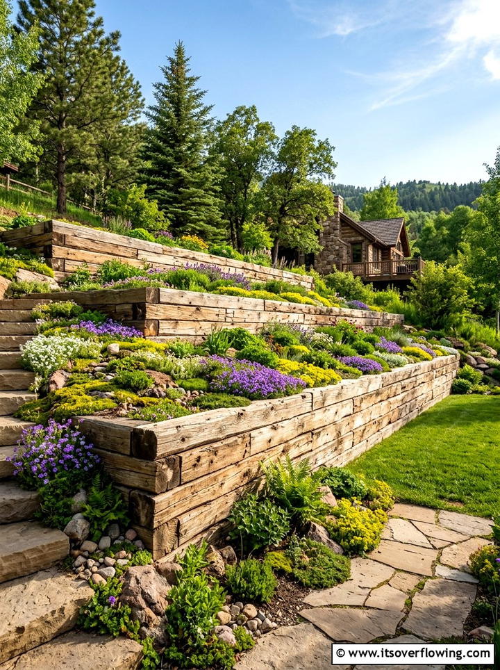 Log retaining wall - 25 recycled garden ideas with logs