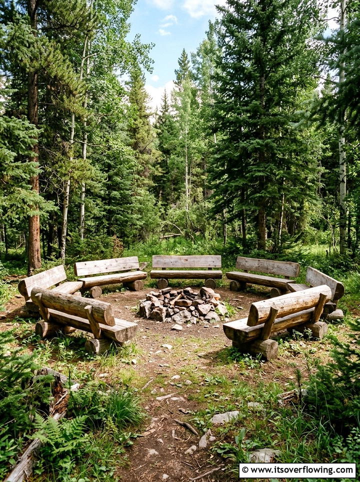 Log seating area - 25 backyard decorating ideas with rustic accents