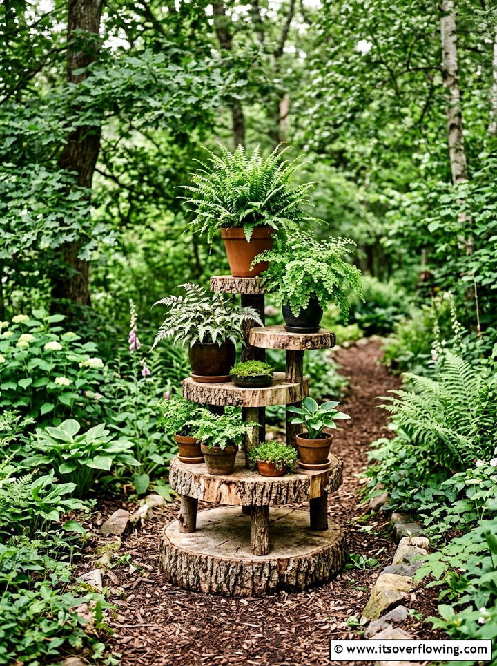 Log slice plant stand - 25 upcycled garden ideas for narrow spaces