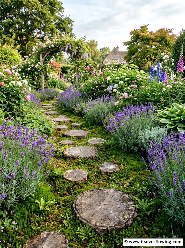 Log stepping stones - 25 recycled garden ideas with logs