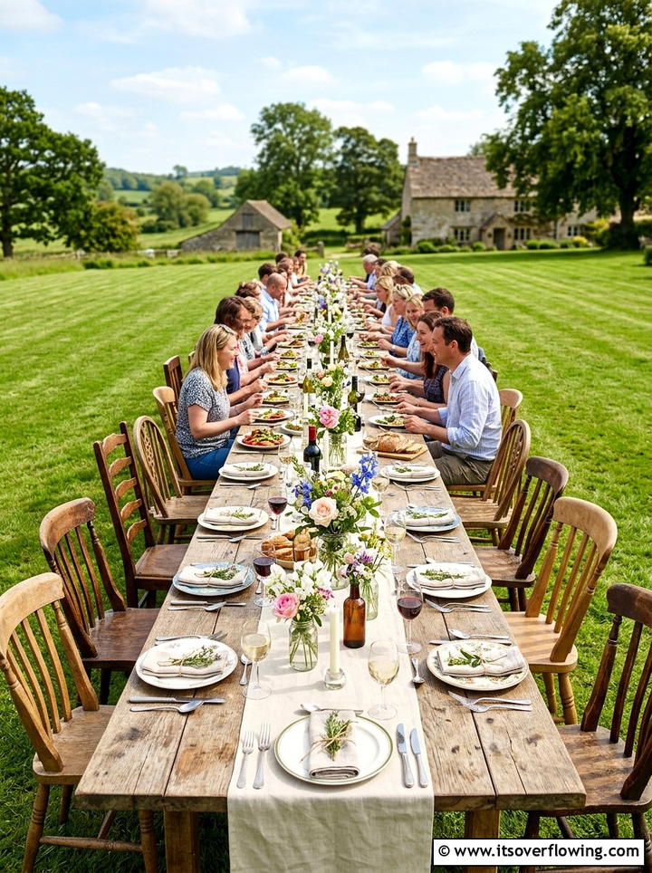 Long Wooden Banquet Table - 25 backyard decorating ideas with garden party style