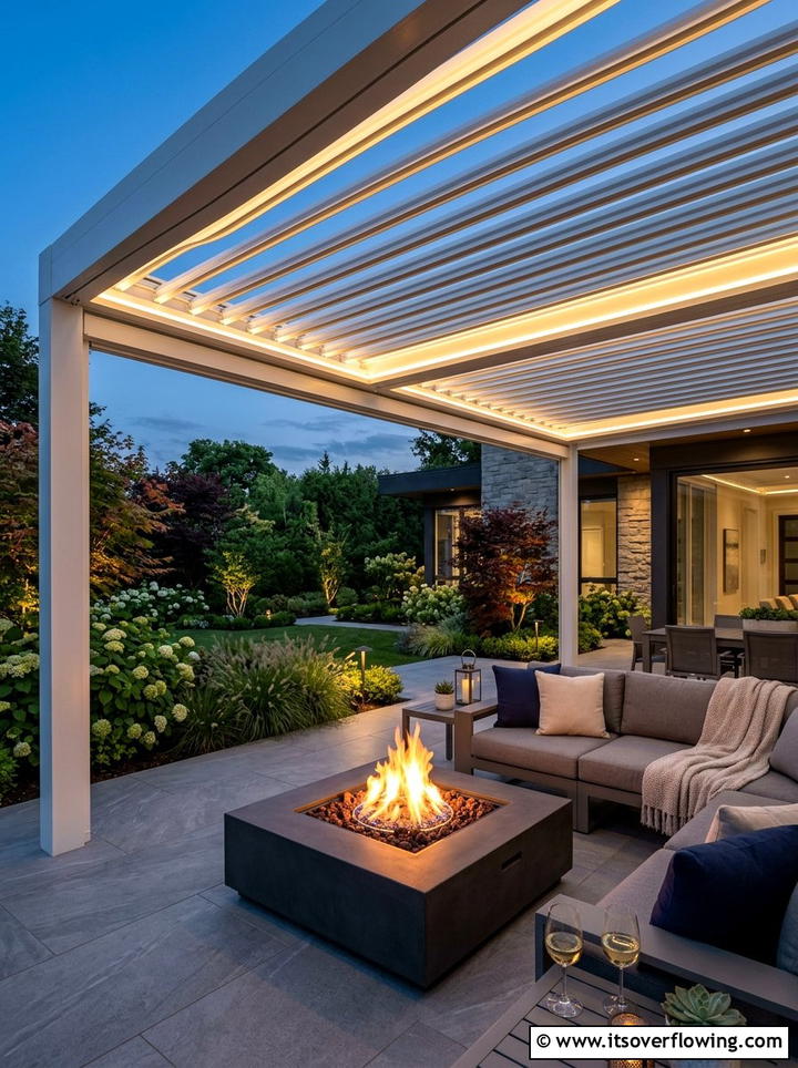 Louvered Pergola Fire Pit - 25 backyard ideas with pergola and fire pit