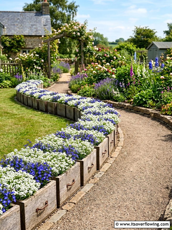 Low Drawer Flower Border - 25 recycled garden ideas with old drawers
