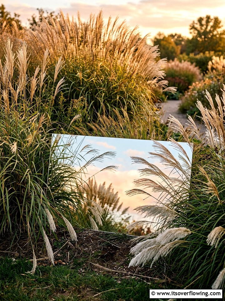 Low Frameless Mirror For Tall Grass - 25 garden decor ideas with mirrors
