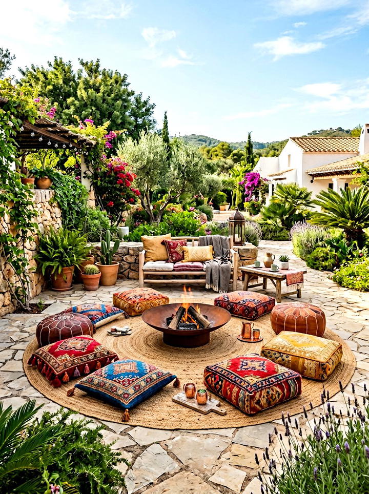 Low Ground Seating - 25 backyard decorating ideas with boho accents