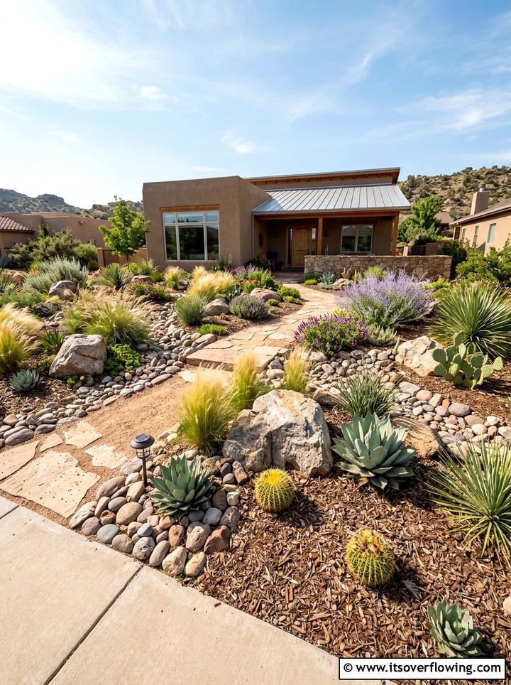 Low Maintenance Xeriscape - 25 cheap garden ideas with no grass landscaping