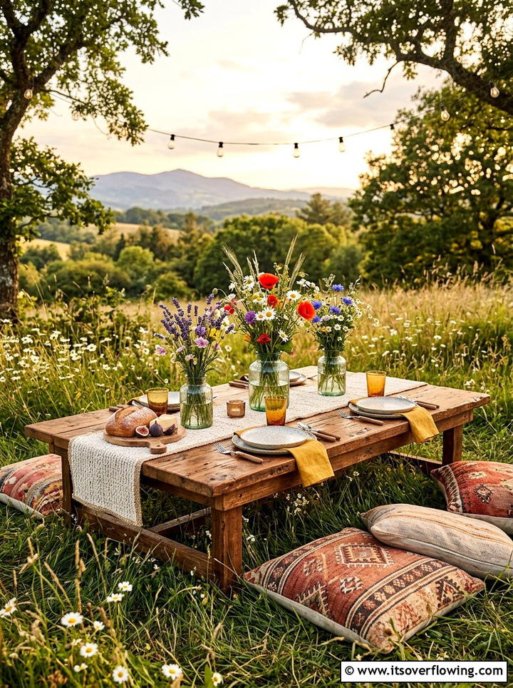 Low Picnic Table - 25 garden decor ideas with boho accents