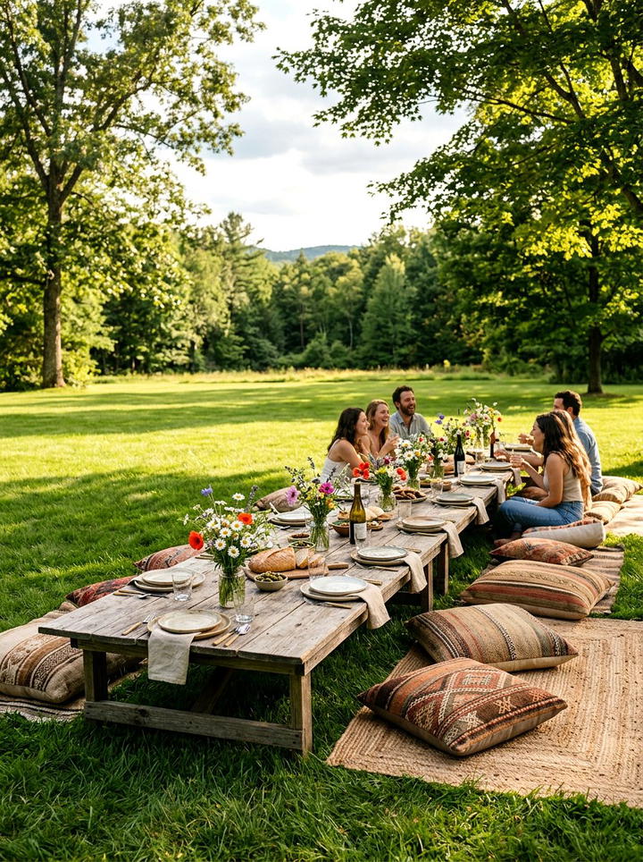 Low Picnic Table - 25 backyard decorating ideas with boho accents