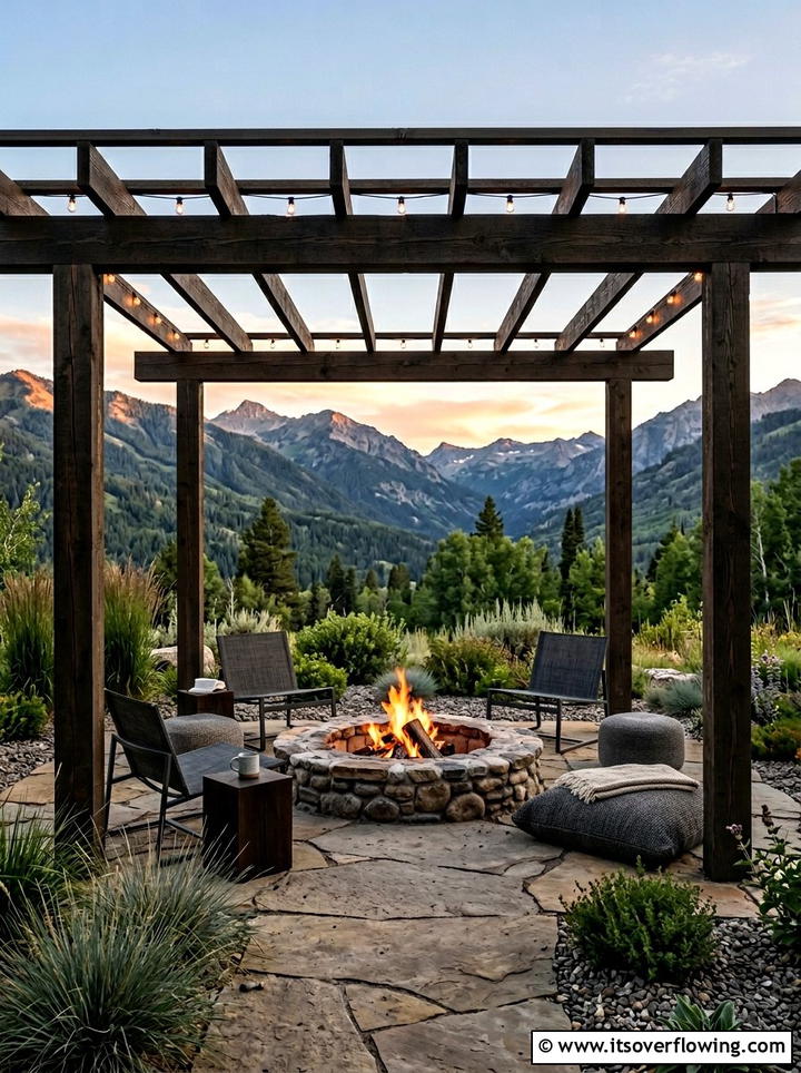 Low Profile Pergola Fire Pit - 25 backyard ideas with pergola and fire pit