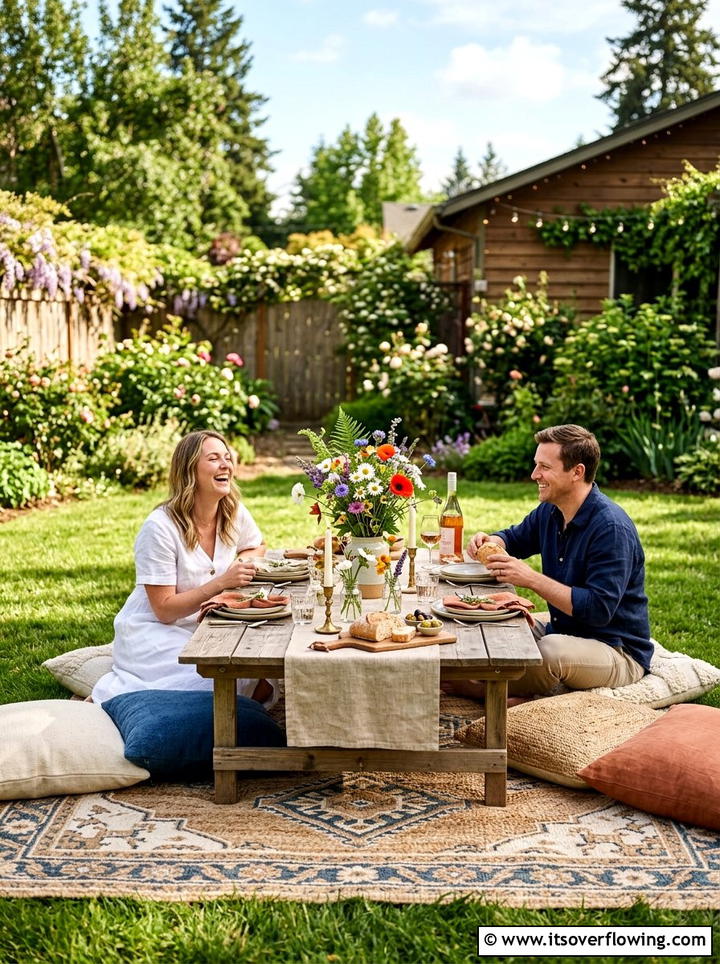 Low Profile Picnic Table - 25 backyard ideas with boho style
