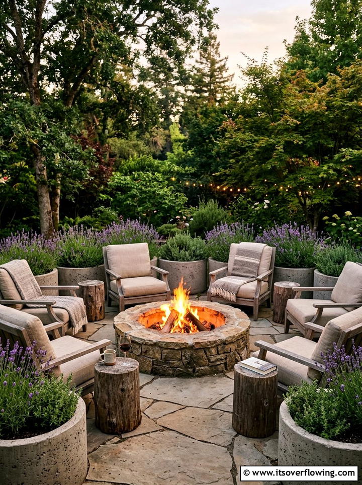 Low concrete planter fire pit area - 25 garden ideas with concrete planters