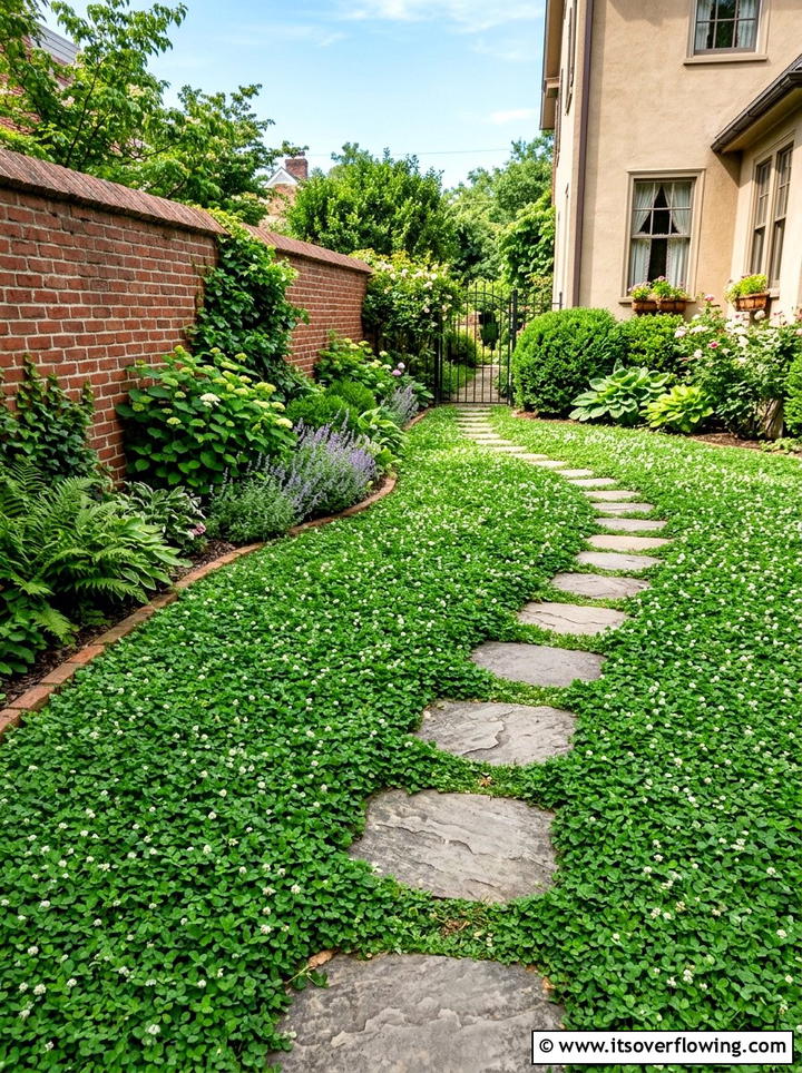 Low maintenance ground cover - 25 backyard ideas with clover lawn