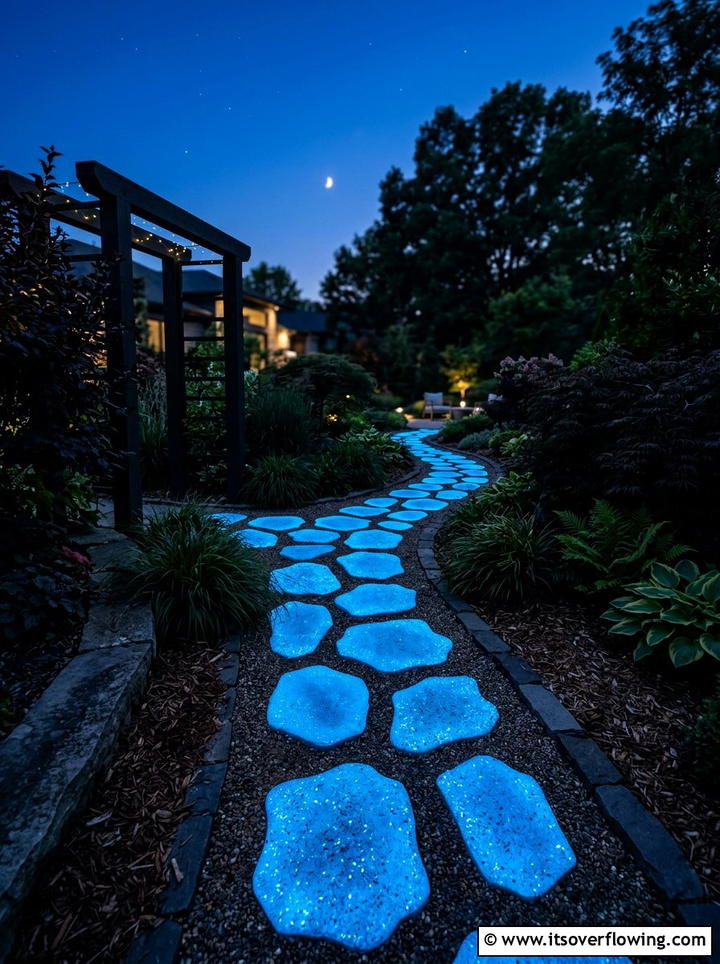 Luminescent Pavers In Night Landscape - 25 small garden ideas with stepping stones