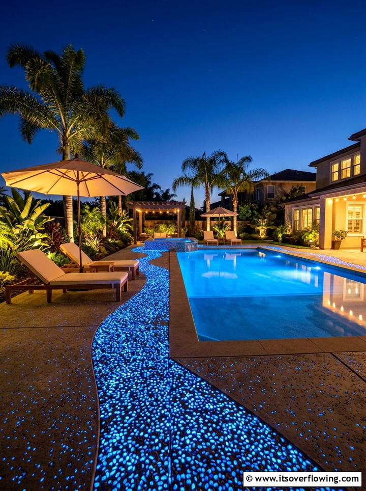 Luminescent pool surround - 25 garden decor ideas with glow stones