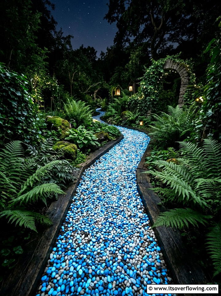 Luminous Gravel Path - 25 backyard ideas with path lighting