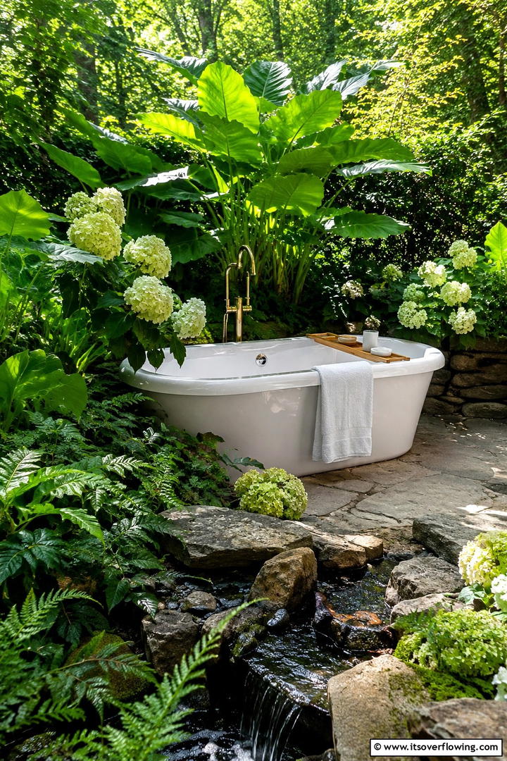 Lush Garden Escape - 30 Serene Outdoor Bathtub Ideas for a Backyard Oasis