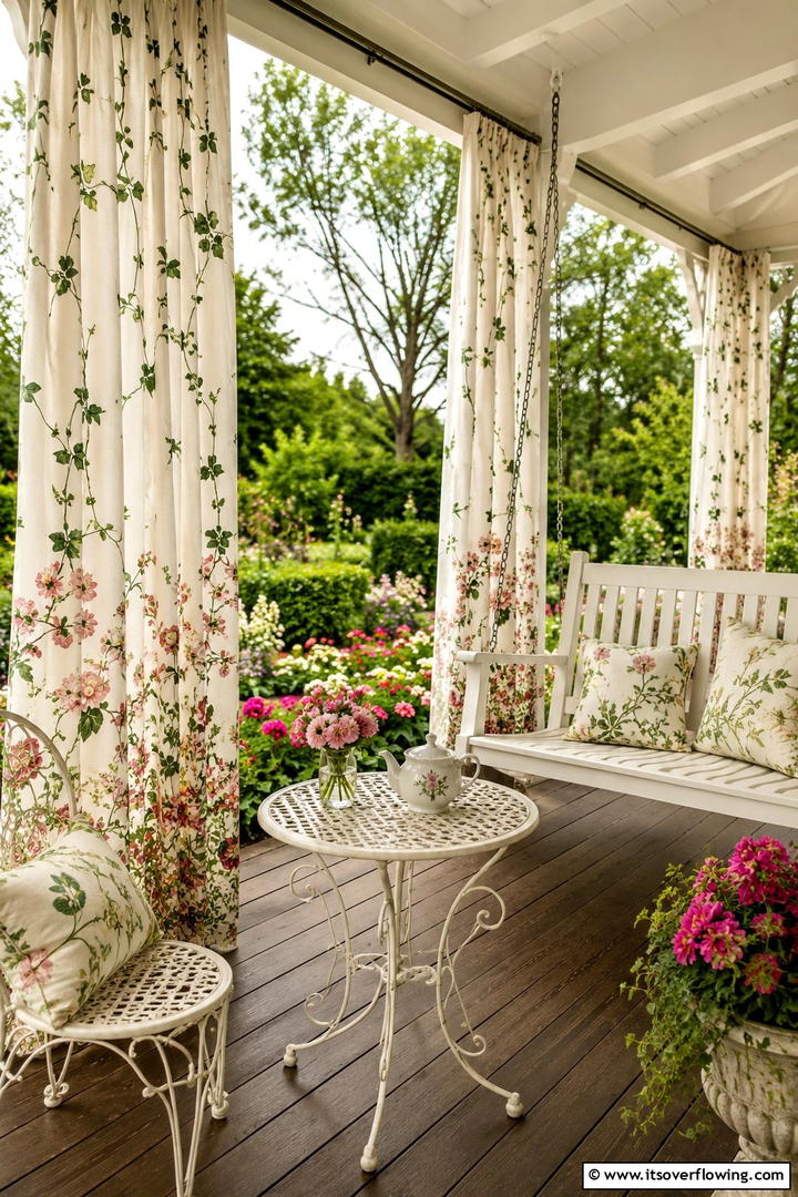 Lush Garden Motif Curtains - 30 Patio Curtain Ideas to Enhance Outdoor Privacy & Style