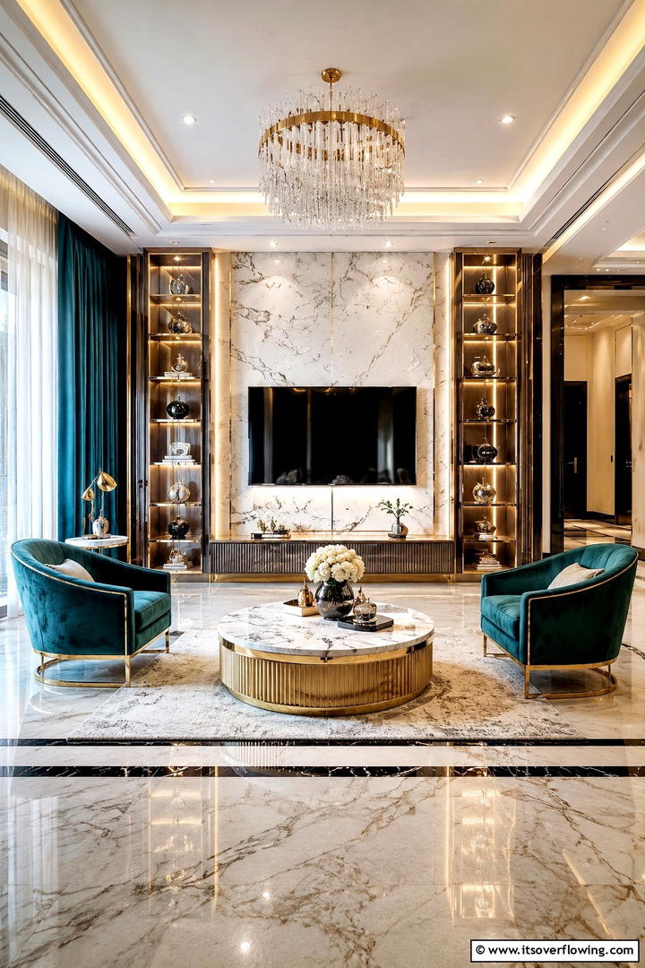 Luxe Teal Detailing - 30 Teal Living Room Ideas for Bold & Serene Interior Spaces