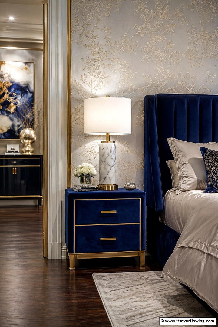 Luxe Velvet Accented Nightstand - 30 Nightstand Decor Ideas to Enhance Your Bedroom Style