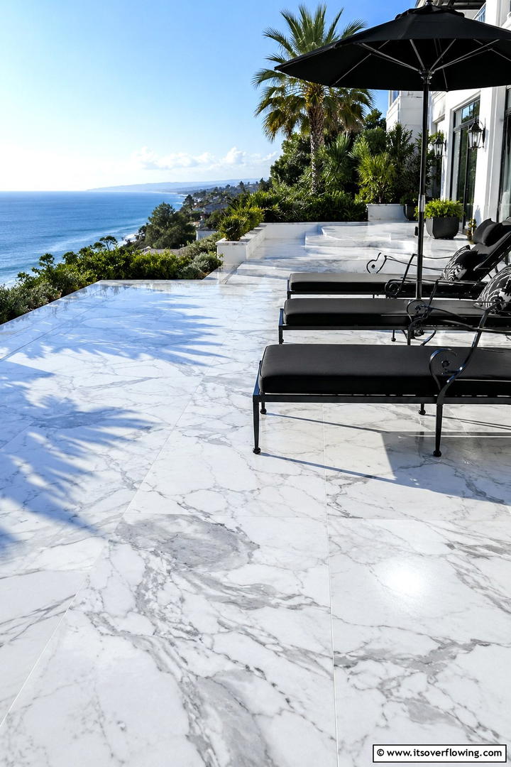 Luxurious Marble Imitation - 30 Painted Concrete Patio Ideas for Colorful Outdoor Floors