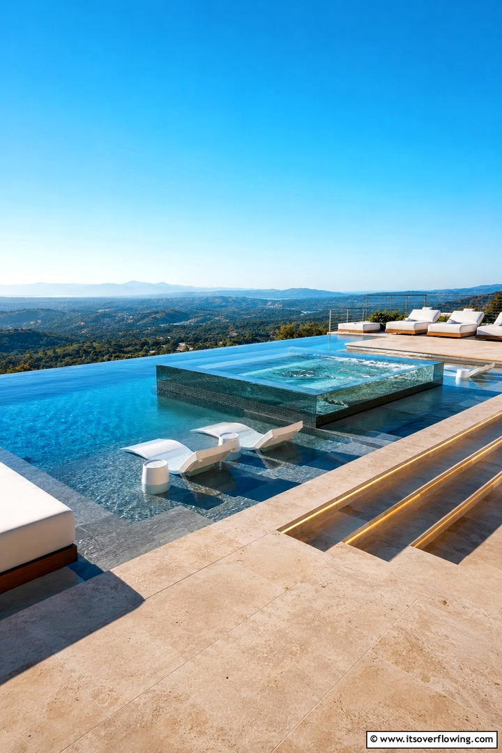 Luxury Infinity Edge Experience - 30 Rectangle Pool With Hot Tub Designs for Luxury Backyards