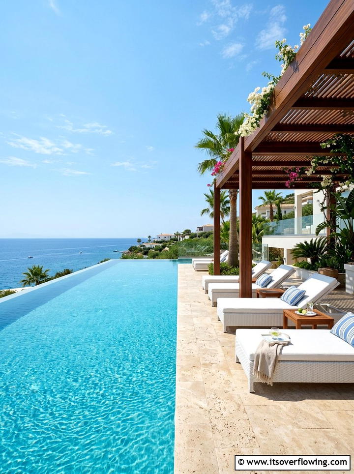 Luxury Infinity Pool With Attached Pergola - 25 backyard ideas with pool and pergola