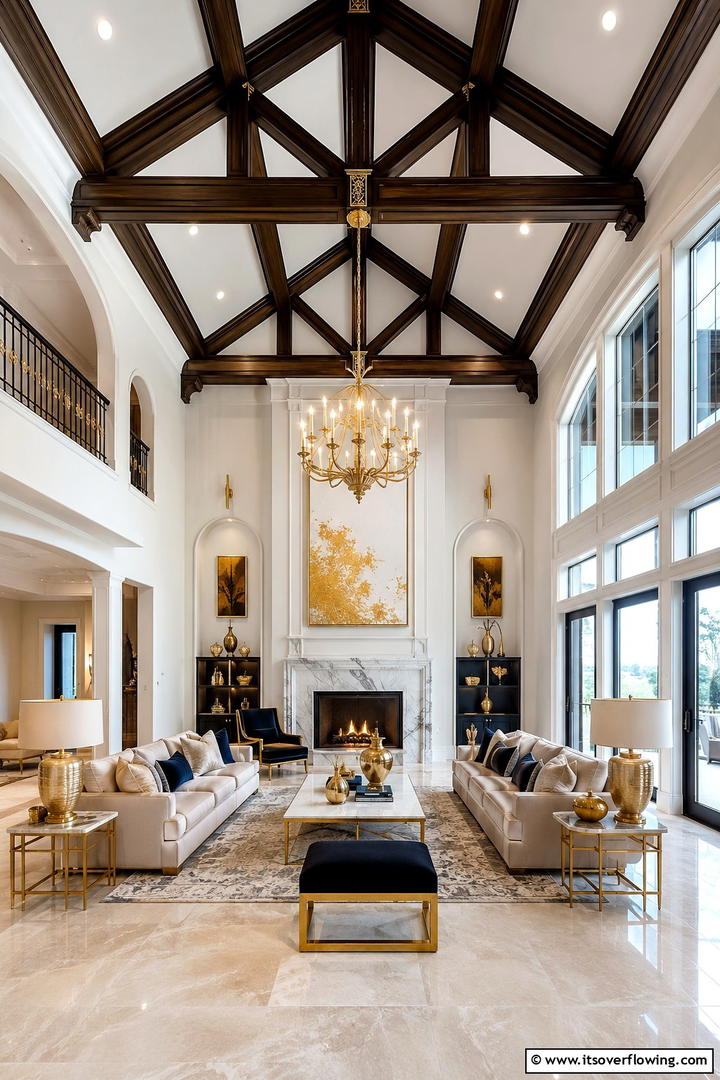 Luxury Living Appeal - 30 Vaulted Ceiling Ideas with Beams for Dramatic Room Designs
