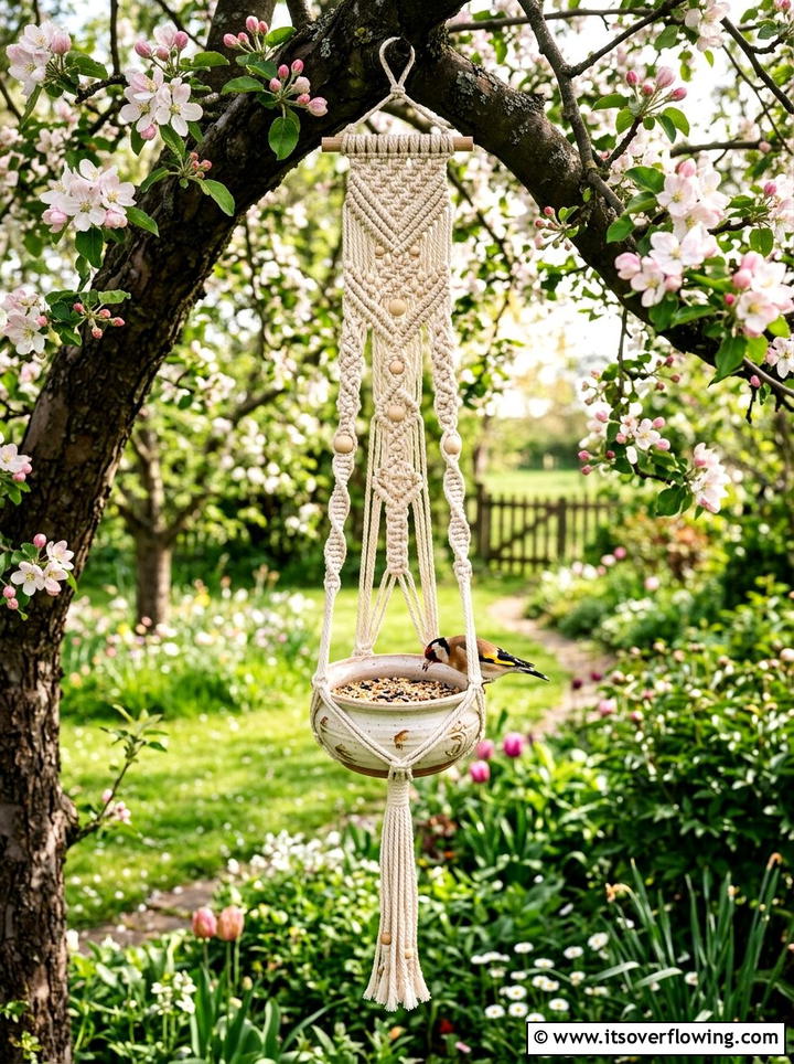 Macrame Bird Feeder Hanger - 25 garden decor ideas with macrame