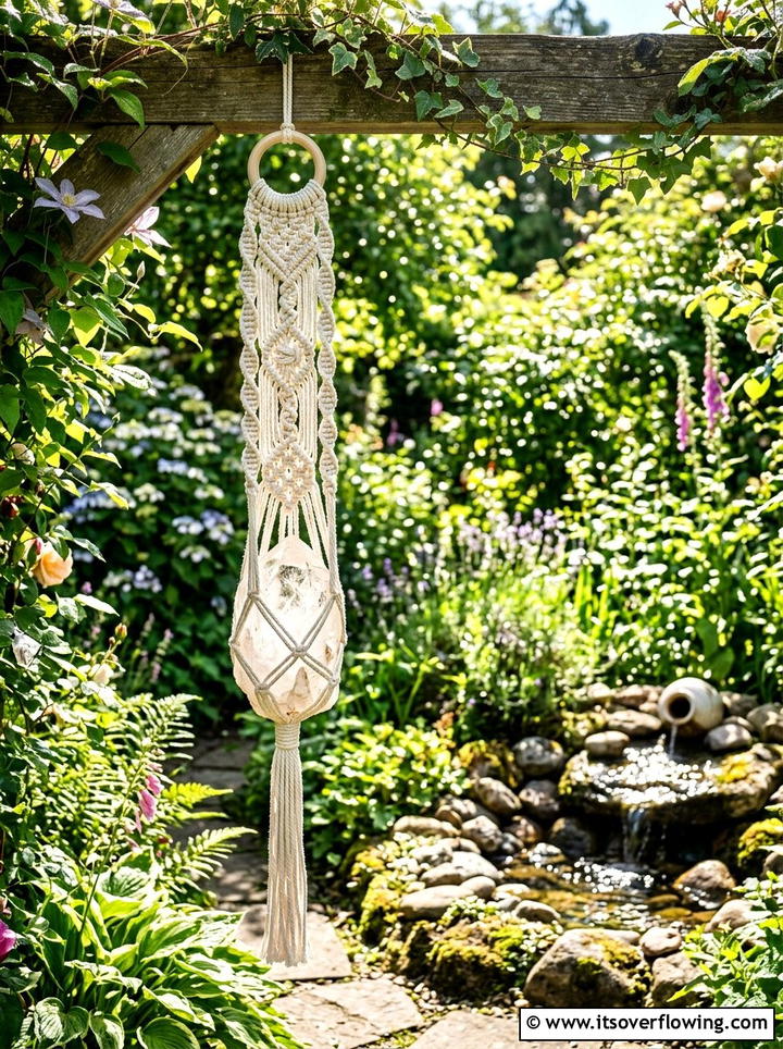 Macrame Crystal Hanger - 25 garden decor ideas with macrame