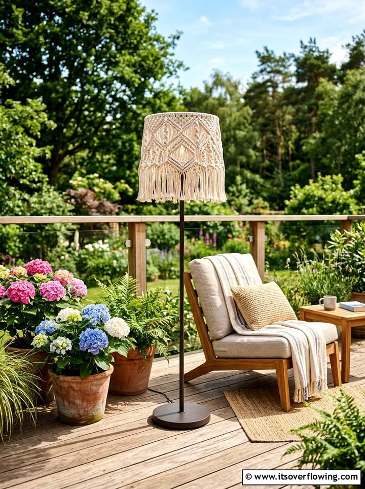 Macrame Deck Lampshade - 25 garden decor ideas with macrame