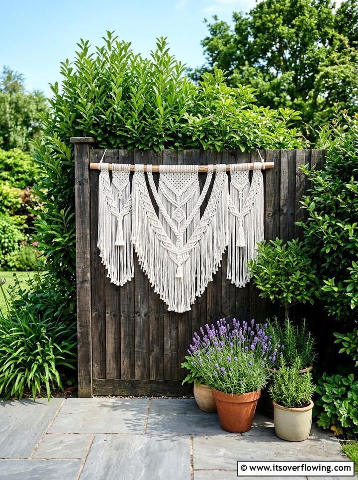 Macrame Fence Wall Hanging - 25 garden decor ideas with macrame