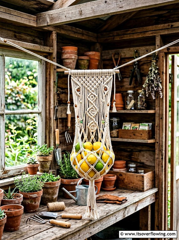 Macrame Fruit Hammock - 25 garden decor ideas with macrame