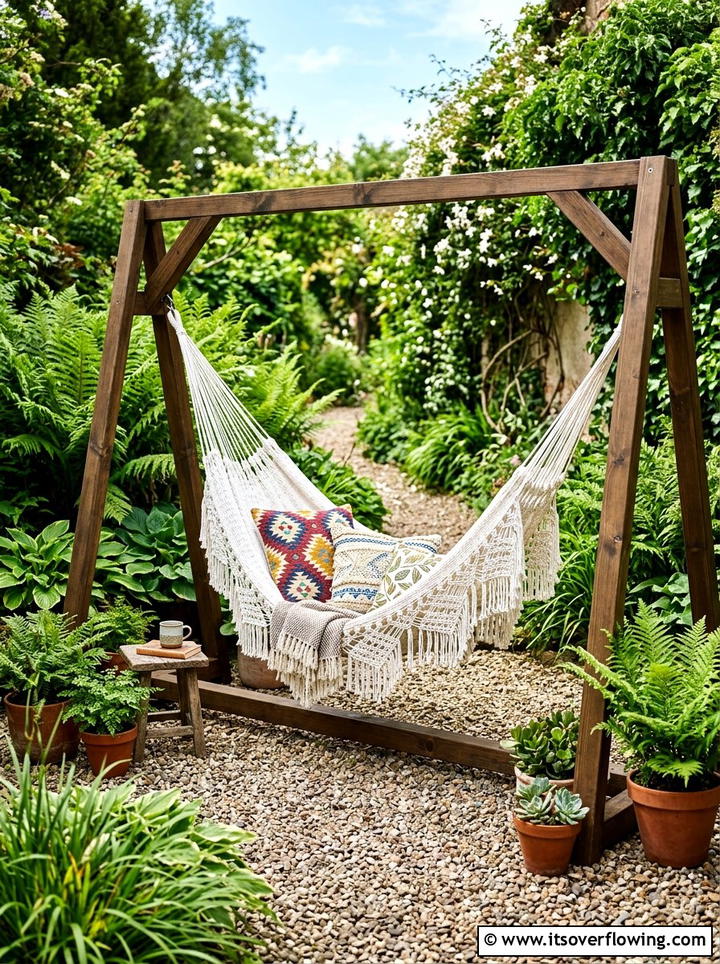 Macrame Hammock - 25 garden decor ideas with boho accents