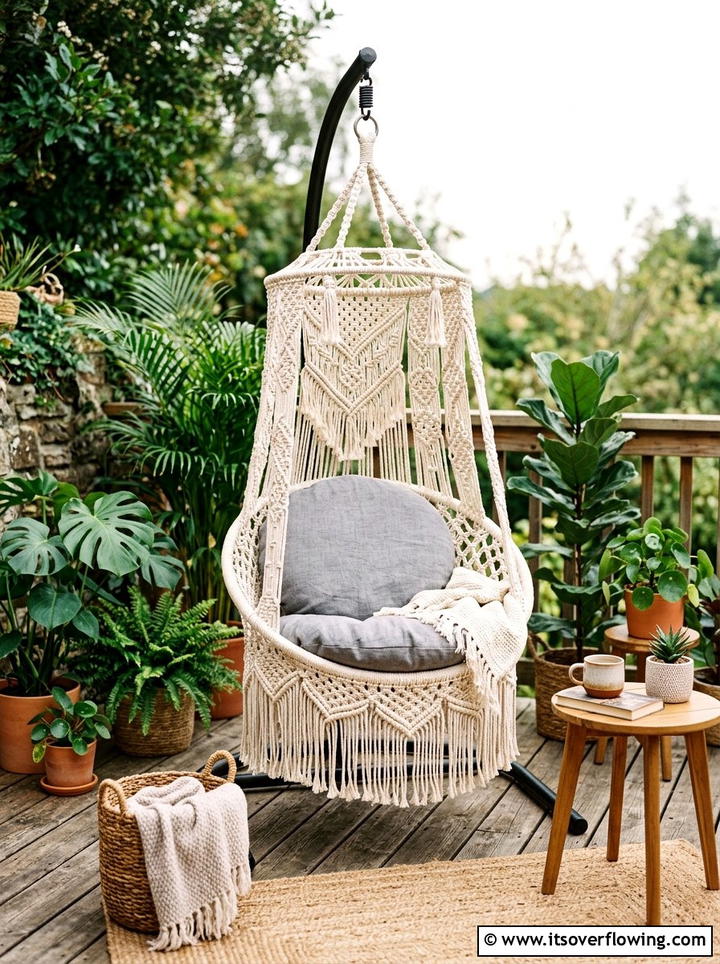 Macrame Hanging Egg Chair - 25 backyard ideas with swings