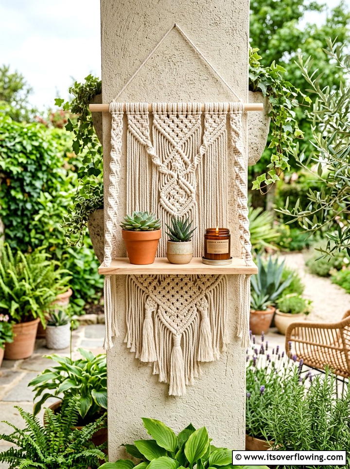 Macrame Hanging Shelf - 25 garden decor ideas with macrame
