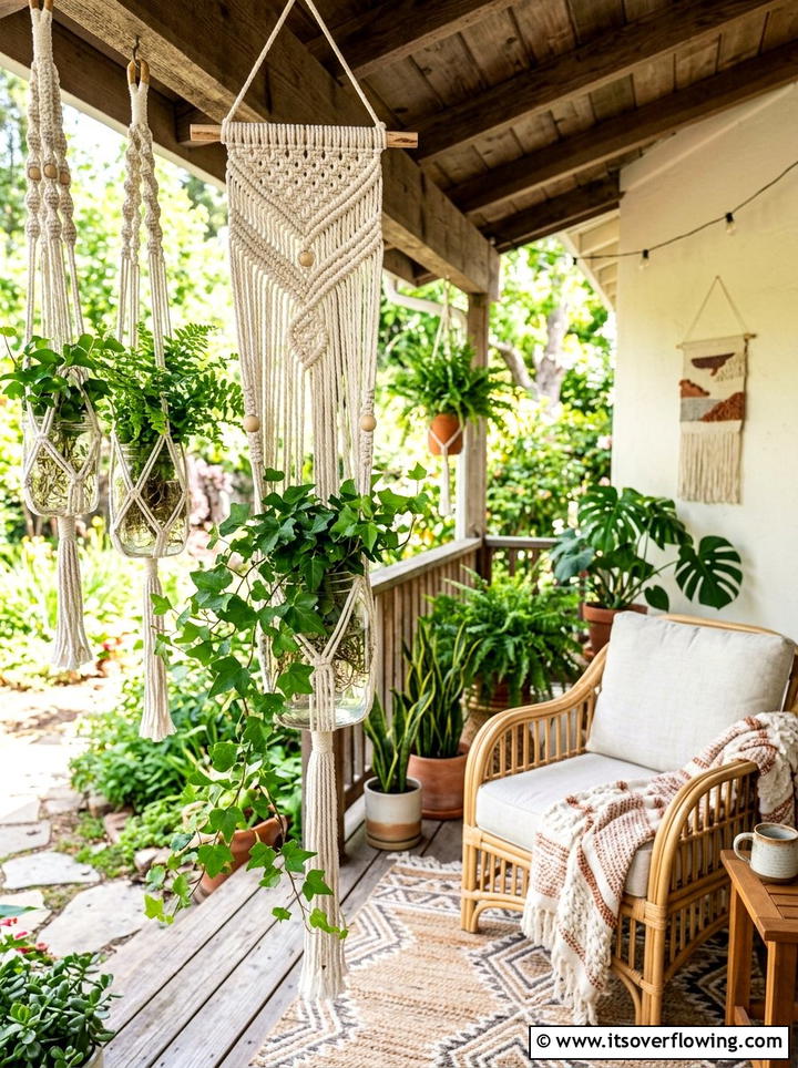 Macrame Jar Plant Hangers - 25 garden decor ideas with hanging jars