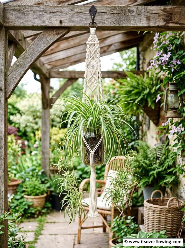 Macrame Mason Jar Hanger - 25 garden decor ideas with mason jars
