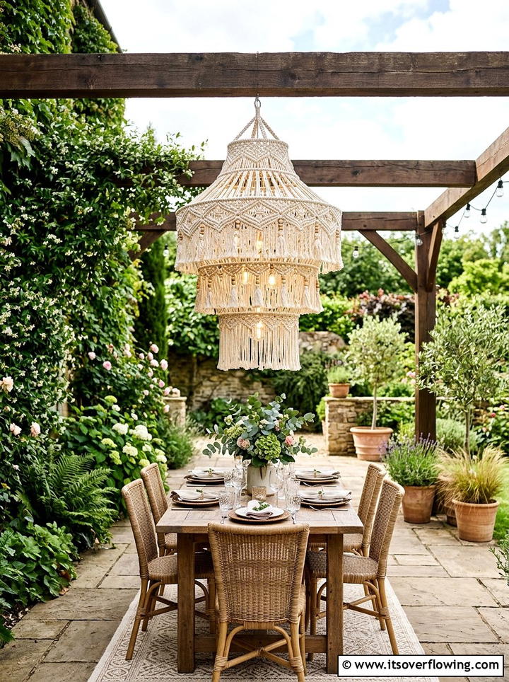 Macrame Outdoor Chandelier - 25 garden decor ideas with macrame