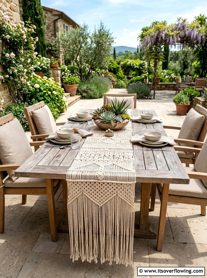 Macrame Patio Table Runner - 25 garden decor ideas with macrame