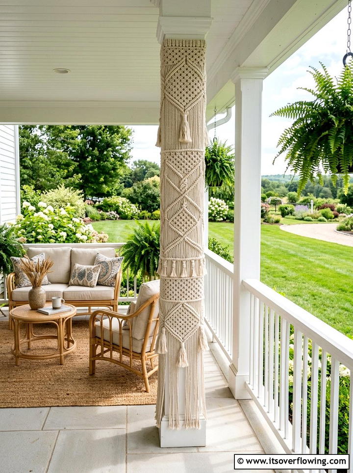 Macrame Pillar Wrap - 25 garden decor ideas with macrame
