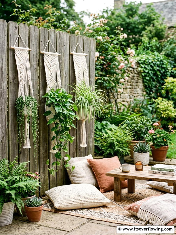 Macrame Plant Hangers - 25 garden decor ideas with fence decorations