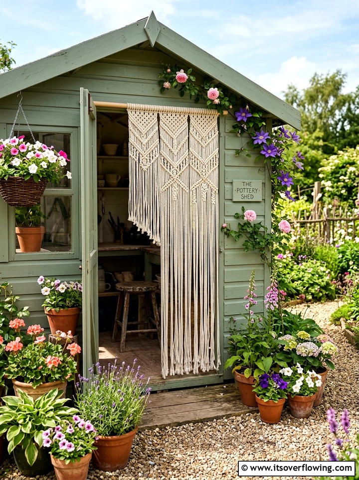 Macrame Shed Door Curtain - 25 garden decor ideas with macrame